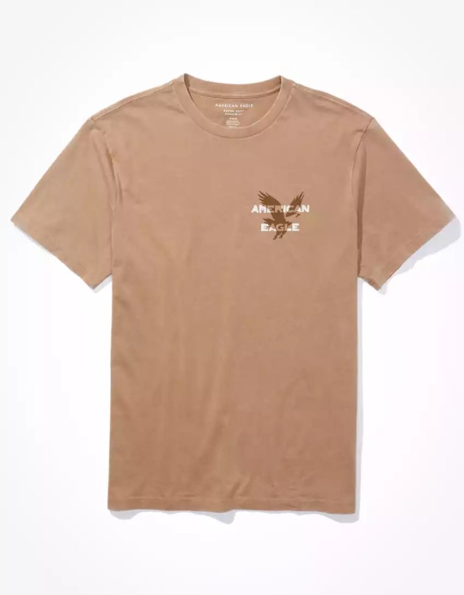 T Shirt Graphique American Eagle AE Super Soft Logo Marron Homme | ZSP-67640120